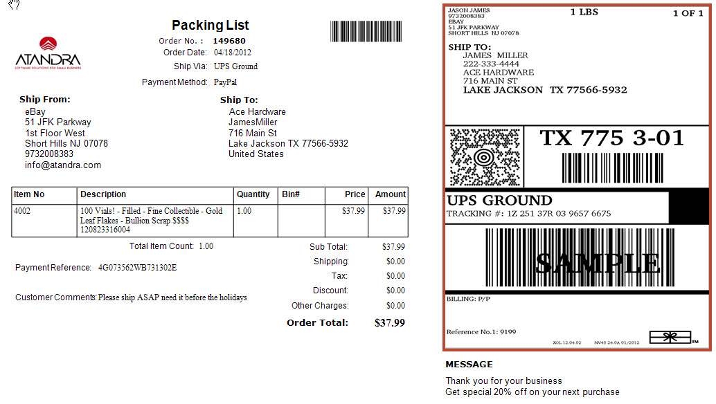 Integrated packing list and shipping labels that peel out